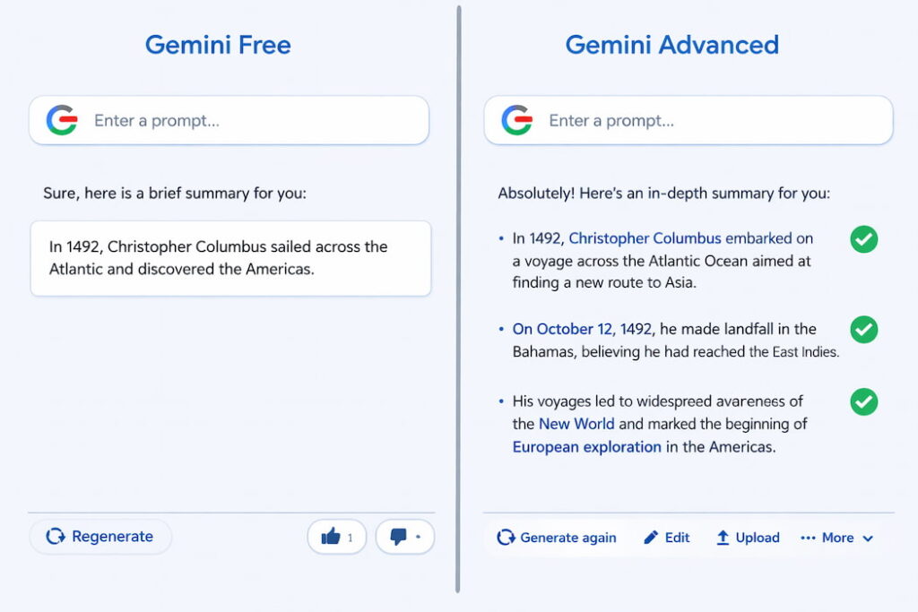 google gemini free vs gemini advanced